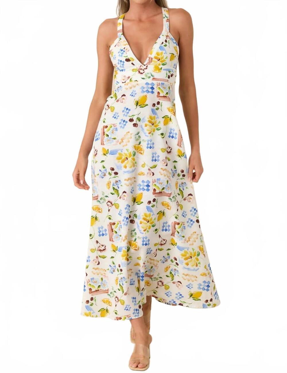 NEW MINKPINK riviera cross back dress in white multi
